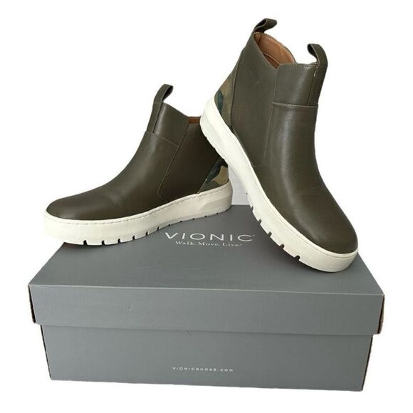 Vionic Brinkley Platform Ankle Boots Bootie Olive Green Women’s Size  6M - Picture 1 of 9